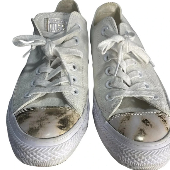 Converse All Star Low Women's Size 6 White + Distressed Rose Gold Sneakers Shoes - Picture 2 of 10